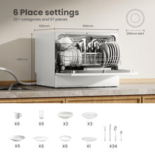 COMFEE' 2026 Six Place Tabletop Dishwasher Auto Open Dry LED Display White