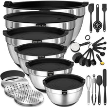 Stainless Steel Mixing Bowls with Airtight Lids 26pc Set Grater Attachments