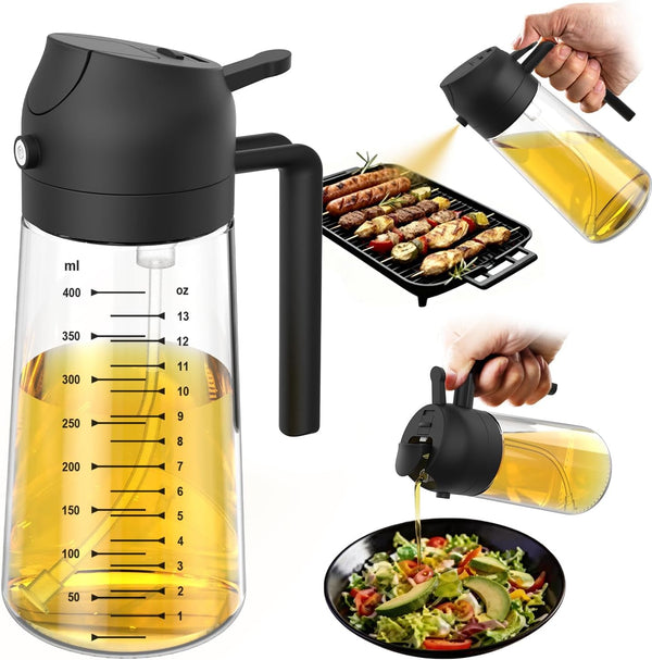TrendPlain 16oz Glass Olive Oil Sprayer 2 in 1 Black