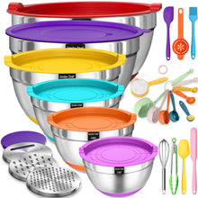 Stainless Steel Mixing Bowls with Airtight Lids 26pc Set Grater Attachments