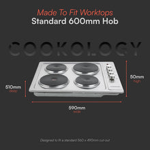 Cookology 60cm Solid Plate Electric Hob 4 Zone Rotary Dials