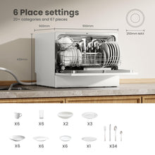 COMFEE' 2026 Six Place Tabletop Dishwasher Auto Open Dry LED Display White