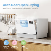 COMFEE' 2026 Six Place Tabletop Dishwasher Auto Open Dry LED Display White