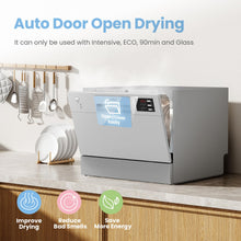 COMFEE' 2026 Six Place Tabletop Dishwasher Auto Open Dry LED Display White