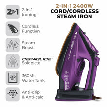 Tower T22008 CeraGlide Cordless Steam Iron With Ceramic Soleplate 2400W Purple