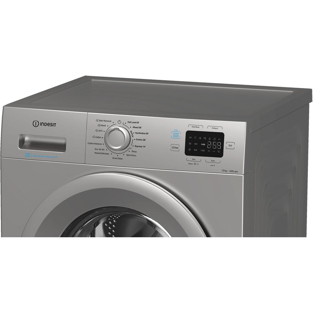 Indesit Push&Go 10kg Washing Machine with Steam Technology - Silver